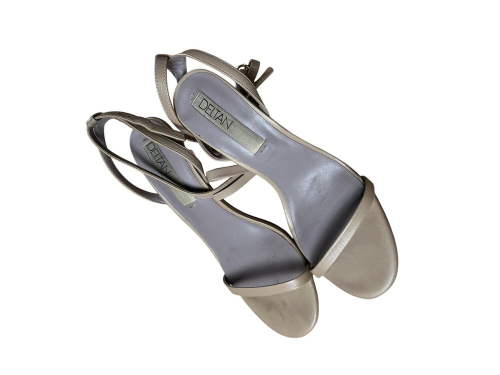 DETAN Shoes Womens 10 Beige Strappy Leather Open Toe Ankle Strap Stiletto Heel